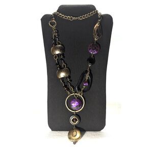 Chunky Bold Purple Gold Black Abstract Necklace